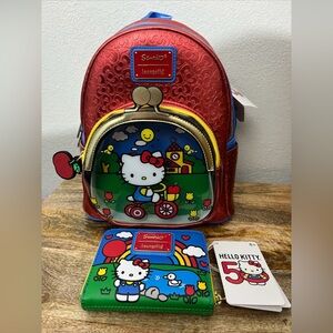 Loungefly Sanrio Hello Kitty 50th Anniversary Red Mini Backpack & Wallet NEW